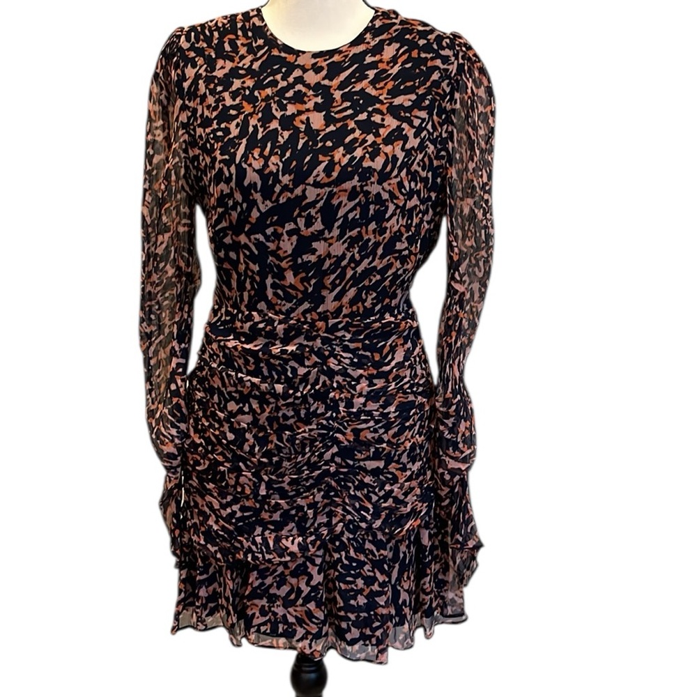 Stevie May Navy Blush Pink Orange Long Sleeve Dress Size Small NWT Sheer Sleeve